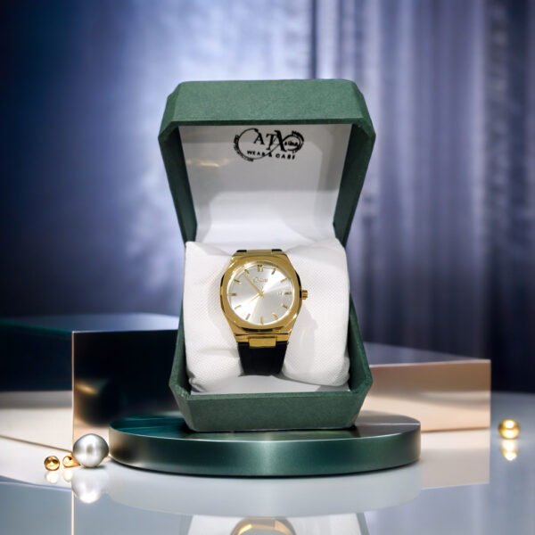 Calora Gold Dial & Black strap Watch - Image 3