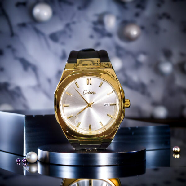 Calora Gold Dial & Black strap Watch