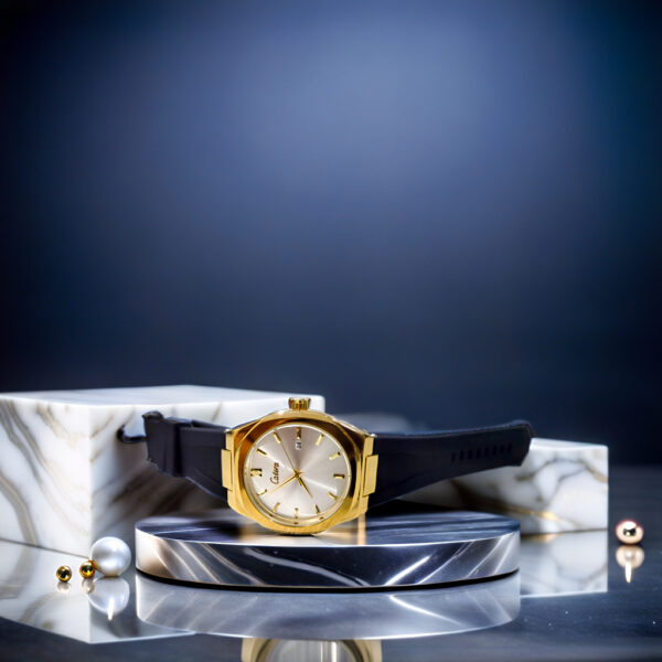 Calora Gold Dial & Black strap Watch - Image 2